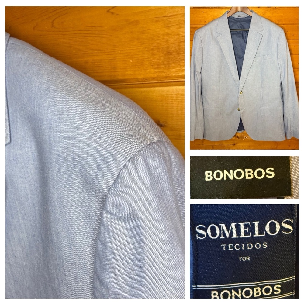 NWOT Bonobos Blue Chambray cotton Sport Coat Slim Fit 42s